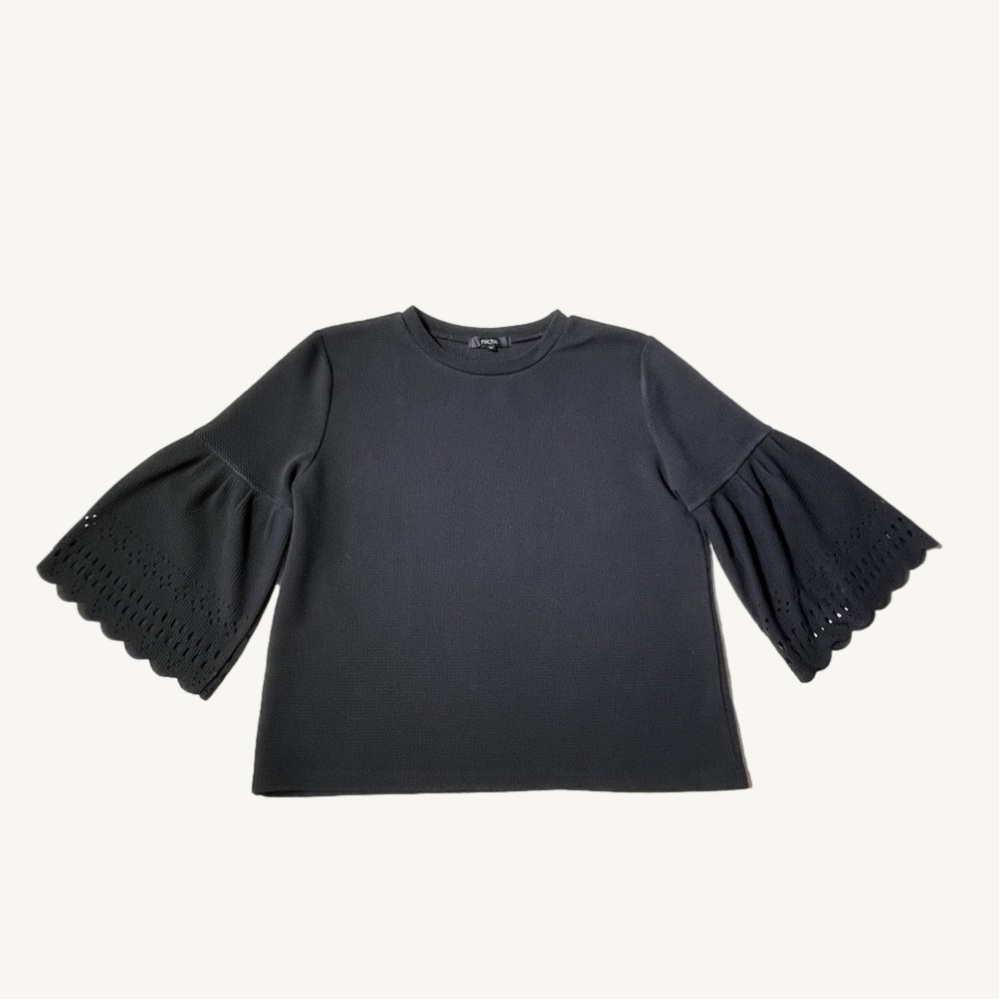 Nichii Black Half Length Bell Sleeve Blouse Size Medium